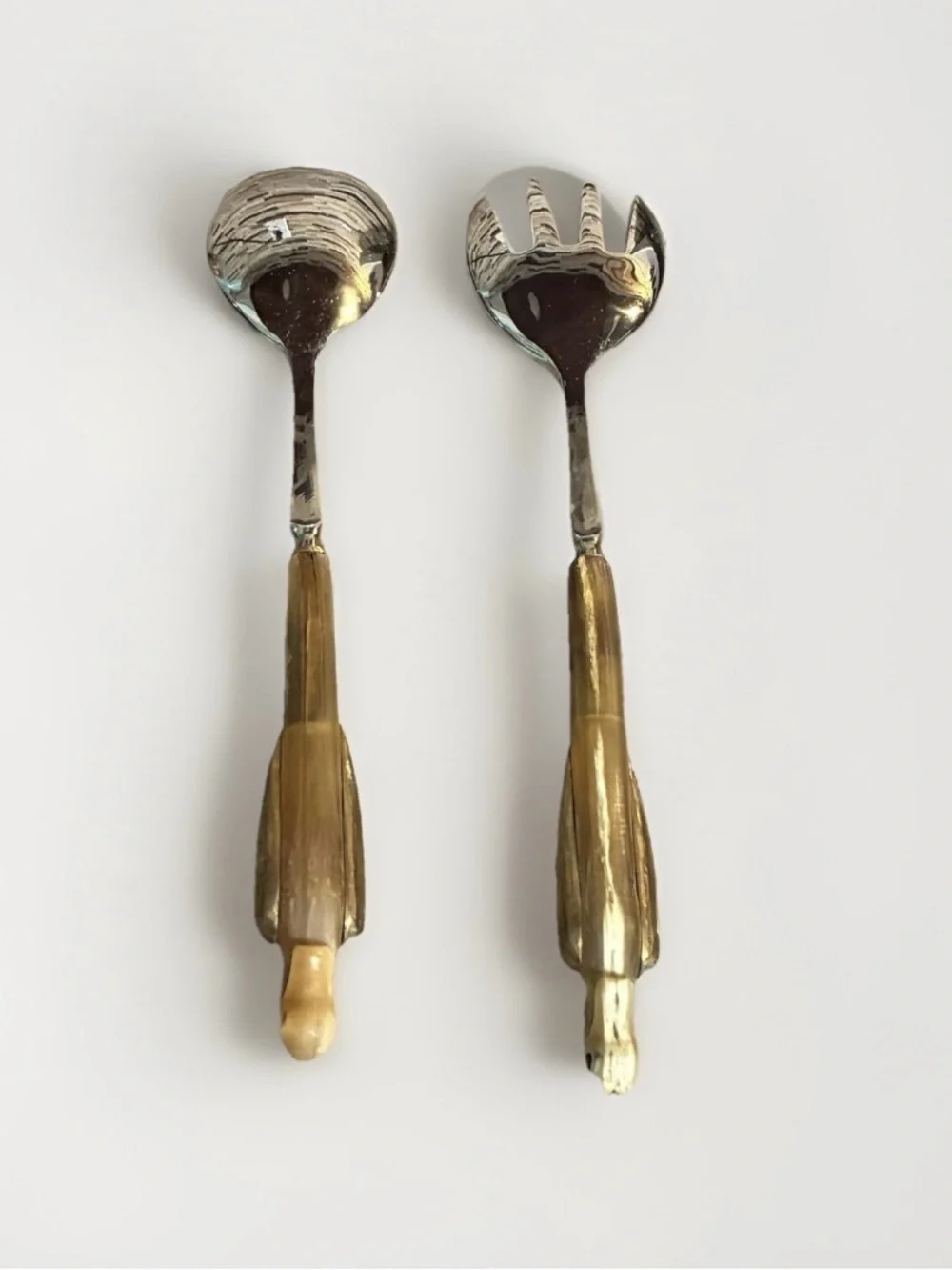 Vintage Gold-Tone Decorative Salad Serving Set with Color Accent Handles